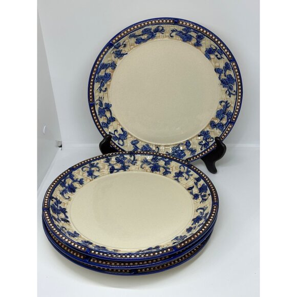 Temp-tations By Tara Floral Lace Blue White Dinner Plates 10" Set 4 Stoneware - Picture 8 of 8